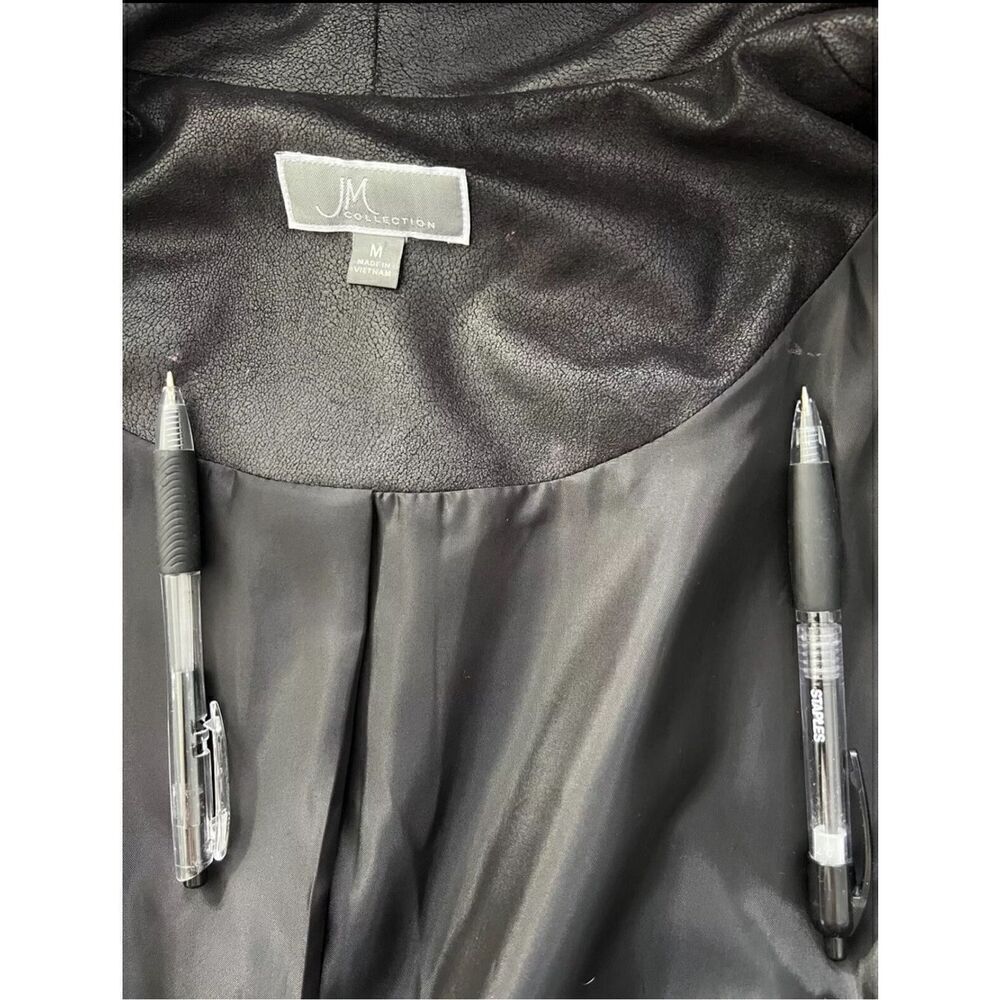 JM Collection Faux Leather Jacket Coat Draped Black Plus Size M Shoulder Padded - Picture 4 of 14